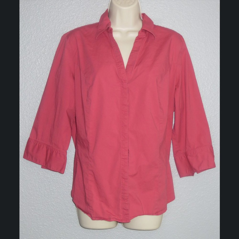 Riders Slimming Pink 3/4 Sleeve Button-Down 1X